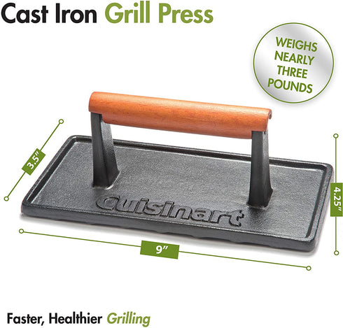 Cuisinart CGPR-221 Cast Iron Grill Press (Wood Handle), Weighs 2.8-pounds