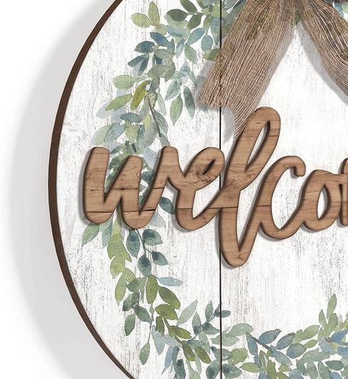 Barnyard Designs Rustic Wood Hanging Welcome Sign for Front Door or Covered Outdoor Porch, Farmhouse Home Decor, White 12? x 12?