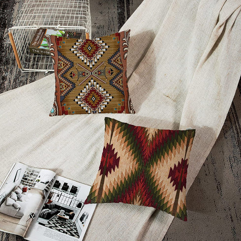 ArtSocket Set of 4 Throw Pillow Covers Tribal Western Geometric Burgundy Green Native Designs Southwest Country Benson Decorative Pillow Cases Home Decor Square 20x20 Inches Pillowcases