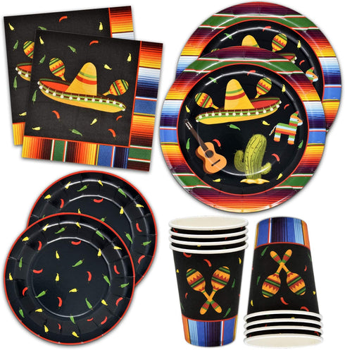 Fiesta Plates and Napkins for 24 Guests for Mexican Mayo Fiestas Dance Pinatas Mexico Taco Party Decorations Supplies 24 9" Dinner Plates 24 7" Dessert Plates 24 9 oz Cups and 50 Luncheon Napkins