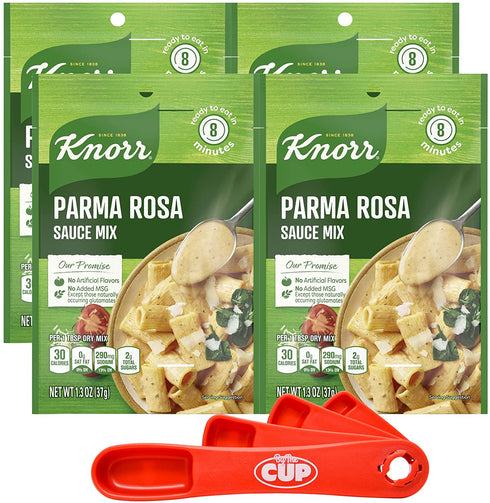 Knorr Parma Rosa Creamy Pasta Sauce Mix, 1.3 oz (Pack of 4) with By The Cup Measuring Spoons