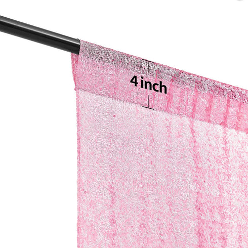 2—8FT-2PCS Pink Sequin Backdrop Curtains Panels, Photography Backdrop Glitter Curtains Fabric Background for Christmas Wedding Party Decor