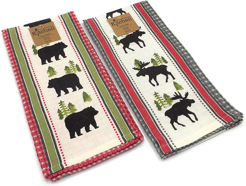 Kay Dee Designs Simple Living Moose & Bear Waffle Tea Towel Kitchen Dishtowel Set, Classic Flat Tea Towel Ideal for Drying Glassware and Everyday Kitchen Tasks
