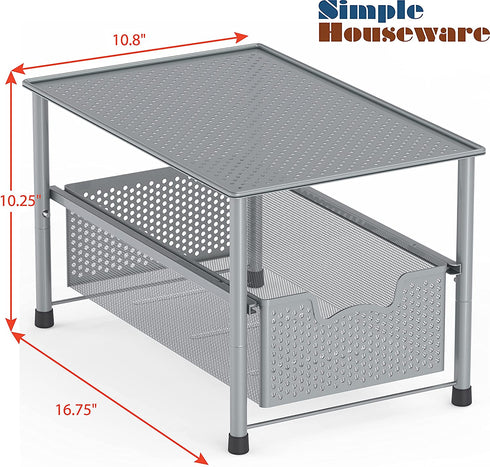 SimpleHouseware Stackable Under Sink Cabinet Sliding Basket Organizer Drawer, Silver