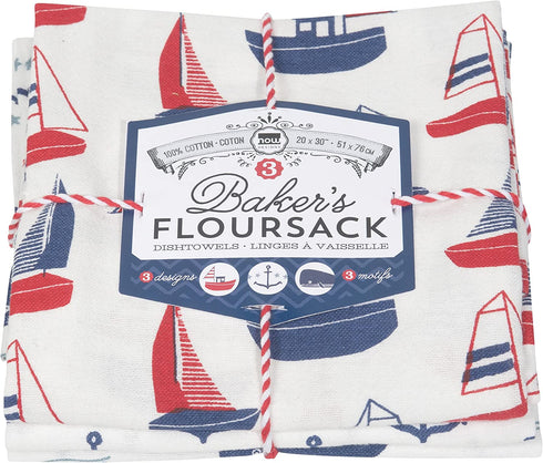 Now Designs Cotton Floursack Kitchen Dish Towels, Set of Three, Ahoy Matey 3 Count