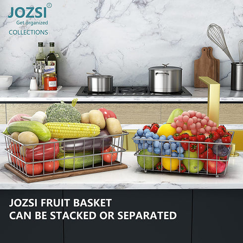 Jozsi 2 Tier Fruit Basket,Detachable Metal Fruit Bowl Bread Basket,Counter Organizer Fruit Holder Storage Stand with Screws Free For Kitchen Bathroom