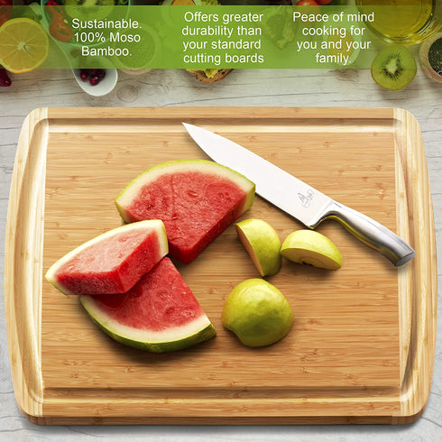 Greener Chef Bamboo Cutting Board - Lifetime Replacement Cutting Boards for Kitchen - Organic Wood Butcher Block and Wooden Carving Board for Meat and Chopping Vegetables - Medium