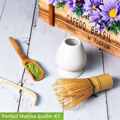 Marce Matcha Set- Matcha Whisk (Bamboo Whisk), Matcha Spoon, Matcha Scoop, Matcha Whisk Stand (Chasen Holder) - Matcha Tea Set - The Perfect Handmade Matcha Kit for Japanese Matcha Tea Preparation