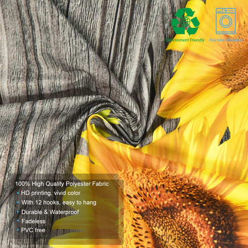 Likiyol Sunflower Shower Curtains, Wooden Board Sunflowers Shower Curtain with 12 Hooks for Bathroom Waterproof Durable Shower Curtains (Brown Yellow, 70 x 69 inches)