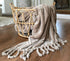 Odds & Ends Home Fleece Blanket Twin Size with Tassels - Super Soft Plush Tan Throw Blankets for Bed, Sofa, Couch, Outdoor, 60x87 Inches