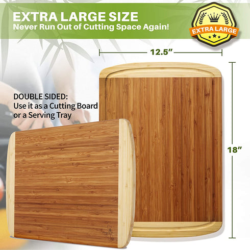Greener Chef Organic Extra Large Bamboo Cutting Board - Lifetime Replacement Cutting Boards for Kitchen - Wood Butcher Block and Wooden Carving Board for Meat and Chopping Vegetables