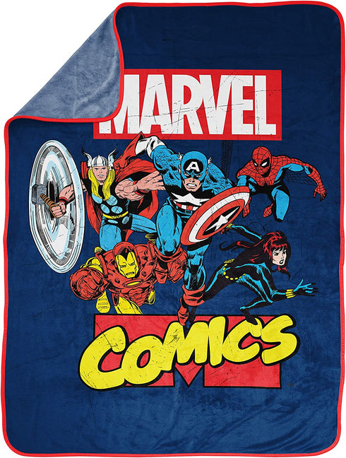 Marvel Comics Avengers Heroes Throw Blanket - Measures 46 x 60 inches, Kids Bedding Features Captain America, Spiderman, & Iron Man - Fade Resistant Super Soft Fleece (Official Marvel Product)