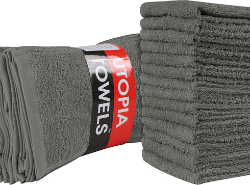 Utopia Towels Cotton Grey Washcloths Set - Pack of 24 - 100% Ring Spun Cotton, Premium Quality Flannel Face Cloths, Highly Absorbent and Soft Feel Fingertip Towels