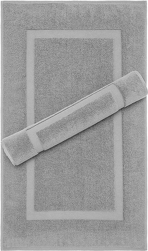 Cotton Paradise, Bath Mat Towels for Bathroom, 20x34 inch 100% Cotton Bath Mats, Soft Absorbent Washable Floor Towels Bath Mat Rugs, Light Gray