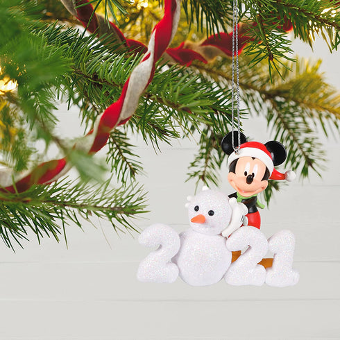 Hallmark Keepsake Christmas Ornament, Year Dated 2021, Disney Mickey Mouse A Year of Disney Magic Snowman