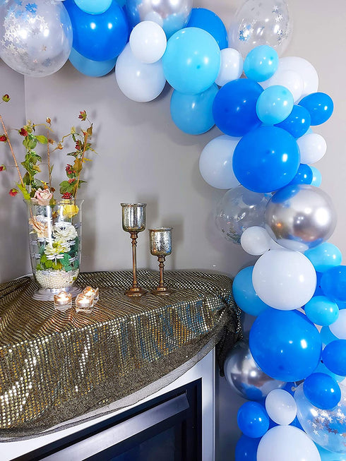 Blue Balloon Arch Kit 107+ pcs - 16 Ft Blue Balloon Garland Kit Dark Blue Balloons Water Blue White Chrome Silver Star Balloon Baby Shower Balloons Boy Birthday Party Globos Azules WF