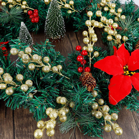 winemana 24 Pack 8 Inch Christmas Glitter Faux Winter Berry Sprigs, Artificial Sparking Red Berries Ornaments for Christmas Tree DIY Crafts Wreath Garland Decor (Gold)
