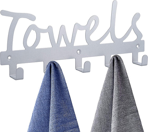 Towel Racks Wall Mount 5 Hooks,Bathroom Hooks Towel Holder Matte Nickel Towel Racks,Rustproof and Waterproof for Bath Towel Organizer,Bedroom,Kitchen,Living Room Towels, Clothing,Keys,Easy Install
