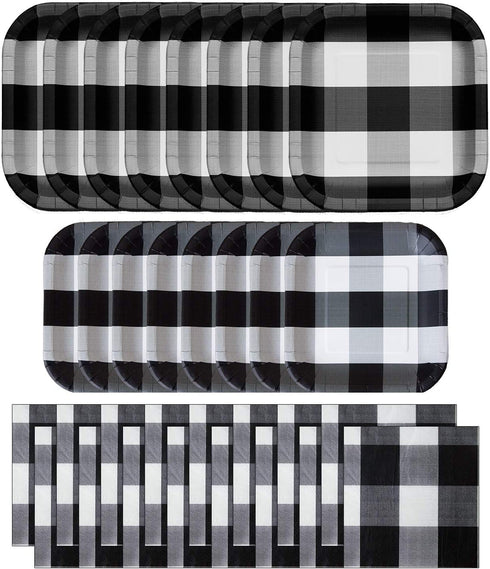 Havercamp Black and White Party Bundle | Dinner & Dessert Plates, Luncheon Napkins | Great for Lumberjack Themed Events, Rustic Birthday Party, Family Picnic