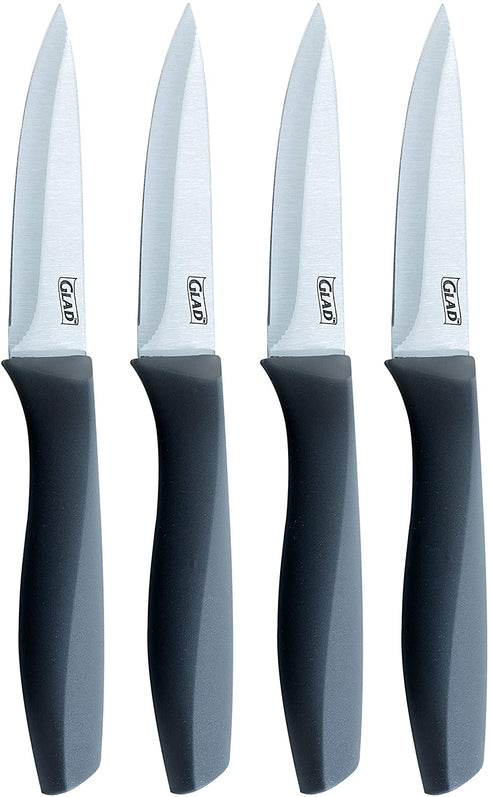 Glad Paring Knife Set, Pack of 4 | Sharp Stainless Steel Blades with Non-Slip Handles | 3.5-Inch Kitchen Knives for Cutting Vegetables and Peeling Fruit, Gray