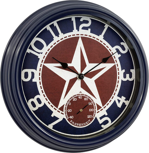 La Crosse Technology 404-3012TX 12 Inch Indoor/Outdoor Patriot Quartz Wall Clock with Temperature, 12, Blue