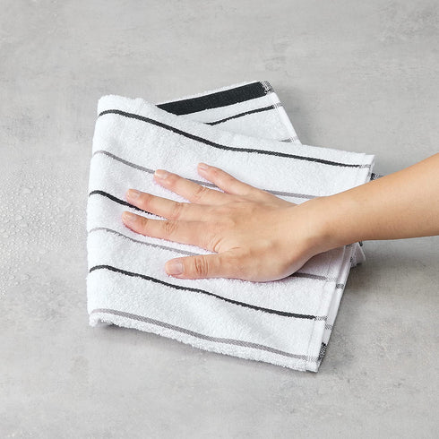 Amazon Basics 100% Cotton Kitchen Dish Towels, 26 x 16-Inch, Absorbent Durable Ringspun Cloth - 8-Pack, Black Stripe