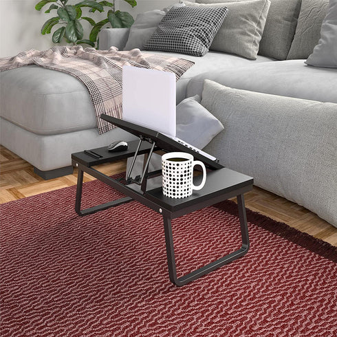 COSCO Folding Laptop, Black w/Cup & Electronic Device Holder, Adjustable & Portable Desk Activity Tray, 1 Pack