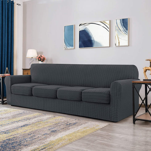 CHUN YI 5 Piece Stretch Oversized Sofa Slipcover Stretch Couch Cover, 4 Seater Houndstooth Couch Slipcover with Separate Cushions, Swallow Gird Spandex Fabric (Dark Gray)