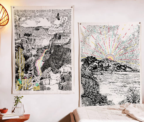 Landscape Tapestries - Aesthetic Bohemian Wall Hanging Tapestry for Bed Room Home Decor, Pack of 2, Beige