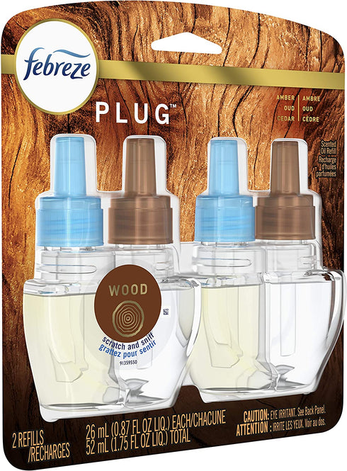 Febreze Plug in Air Fresheners, Wood, Odor Eliminator for Strong Odors, Scented Oil Refill (2 Count)