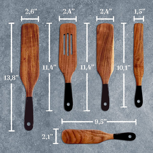 5 PC Spurtles Kitchen Tools As Seen on Tv , Spurtle Set with Black Handles , Spurtle Set As Seen on Tv Acadia Wood , Wooden Spurtle , Spurtle As Seen On Tv , Spurtle Reviews , Spurtle