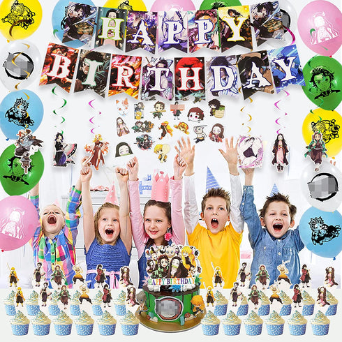 116Pcs Anime Birthday Party Decorations, Birthday Party Supplies Set for kids Include Banner, Cake Topper, Cupcake Topper, Balloons, Sticker Birthday Party Supplies for Girls and Boys Gifts Anime Birthday Decorations