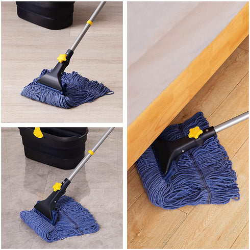 Yocada Looped-End String Wet Mop Heavy Duty Cotton Mop Commercial Industrial Grade Telescopic Iron Pole Jaw Clamp Floor Cleaning 55.1"