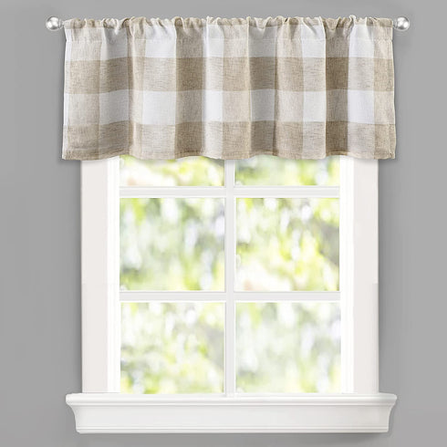 DriftAway Buffalo Check Woven Plaid Pattern Lined Blackout Thermal Insulated Energy Saving Rod Pocket Window Curtain Valance 52 Inch by 18 Inch Taupe