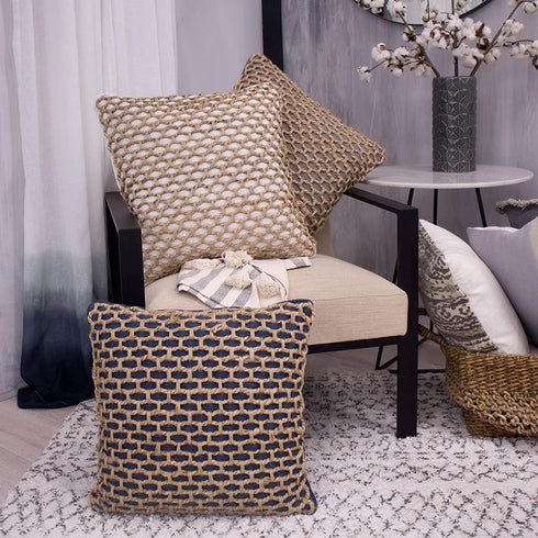 Boho Living Jada Decorative Throw Includes Accent Pillow Cover and Insert | Premium Woven Design | Living Room Décor, 20 in x 20 in, Grey