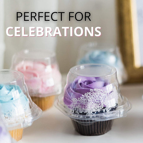 Sweet Aloha Individual Cupcake Container - Clear Plastic - Single Compartment Cupcake Carrier - Individual Cupcake Holder - Deep Dome - Stackable - BPA-Free - (Pack of 50)