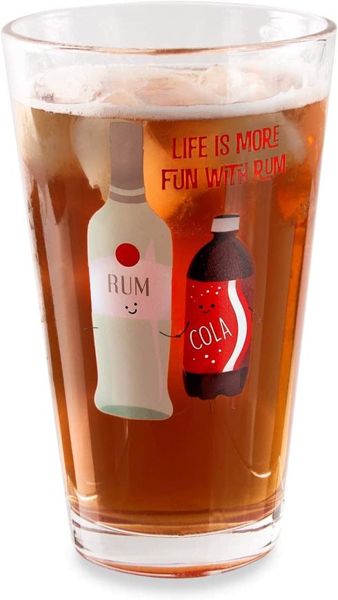 Pavilion Gift Company Life is More Fun with Rum-Rum & Coke 16 oz Pint Glass Tumbler, 1 Count (Pack of 1), Red