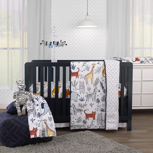Carter's Safari Party - Musical Mobile with 2 Plush Blue Elephants & 2 Plush Grey & Black Striped Zebras, Blue, Grey, Black