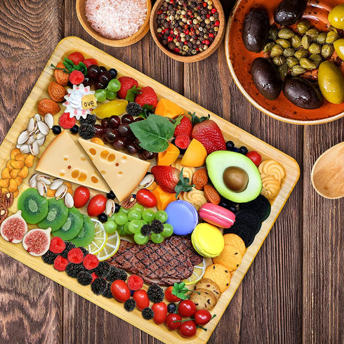 Bamboo Cheese Board and Charcuterie Boards/Serving Tray with Built-in Compartments and Juice Groove for Cheese, Meat and Fruit (13" x 15.9")