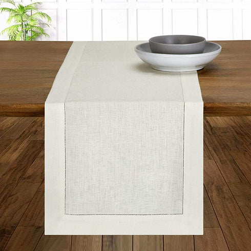 D'Moksha Homes Ivory Table Runner - 14 x 108 Inch, 100% Pure Linen Hemstitch Table Runners 108 inches Long, Machine Washable, Easter Table Runner, Perfect for Spring Summer Mother's Day