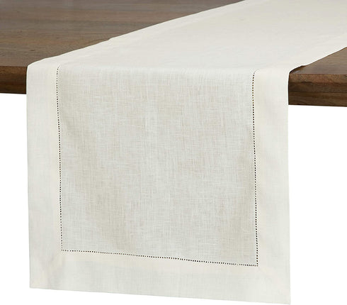 D'Moksha Homes Ivory Table Runner - 14 x 108 Inch, 100% Pure Linen Hemstitch Table Runners 108 inches Long, Machine Washable, Easter Table Runner, Perfect for Spring Summer Mother's Day