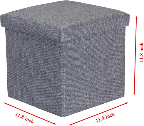 RONSTA Storage Ottoman, Foldable Cube Ottoman with Storage for Children, Foot Rest, Cloth Foot Stools and Ottomans with Memory Foam and Faux Linen Seat 12"X12"X12"(Linen-Gray)