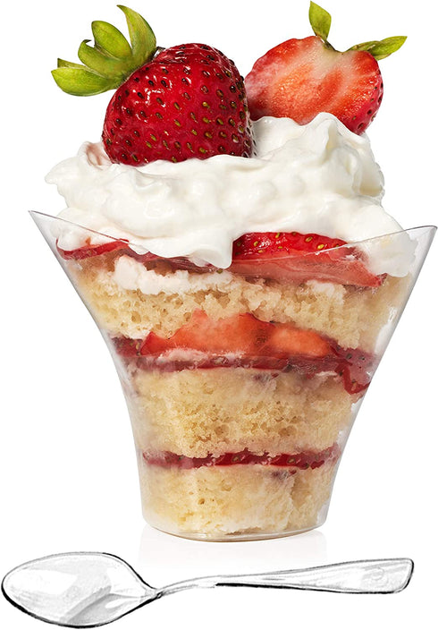 Mini Swirl Triangle Dessert Cups - Plastic Reusable Cups For Serving Dessert, Fruits & Mini Appetizer - Sampling Tasting Cups for Wedding Birthday Parties By Loreso(48CT 3.5oz Cups with Spoons)