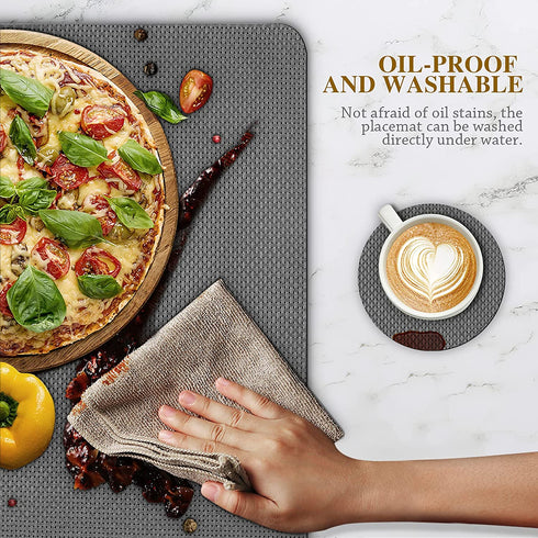Placemats Set of 6, Placemat with Coasters Heat Stain Scratch Resistant Non-Slip Waterproof Oil-Proof Washable Wipeable Outdoor Indoor Place mats for Kitchen Dining Patio Table Kitchen Decor and Kids