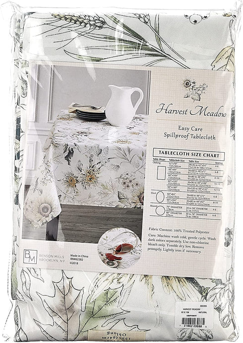 Benson Mills 23088 Mills Harvest Meadow Spillproof Tablecloth, 60X104-INCH Oblong, Natural