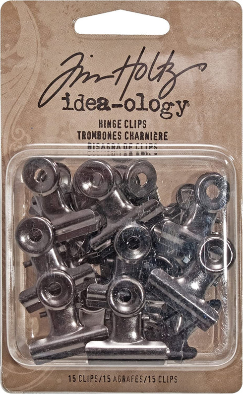 Tim Holtz Idea-ology Hinge Clips, Antique Satin Nickel Finish, Pack of 15 Miniature Metal Bulldog Clips, 7/8 x 7/8 Inch, TH92692