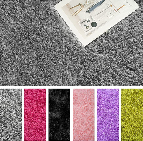 Chicrug Fluffy Round Area Rugs for Girls Bedroom, 4x4 Feet Shaggy Circle Area Rug for Living Room, Soft Fuzzy Carpets for Princess Room, Cute Rug Kids Circular Playmats for Baby Nursery Home, Grey