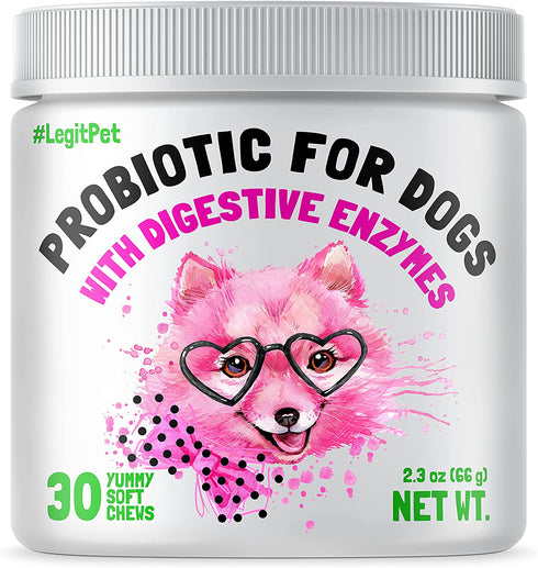 LEGITPET Probiotics for Dogs with Natural Digestive Enzymes + Prebiotics for Allergy & Itch Relief + Coprophagia Treatment & Anti Diarrhea for Dogs