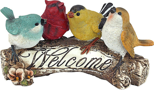Design Toscano QM223531 Birdy Welcome Sign Garden Bird Statue, Small, Multicolored