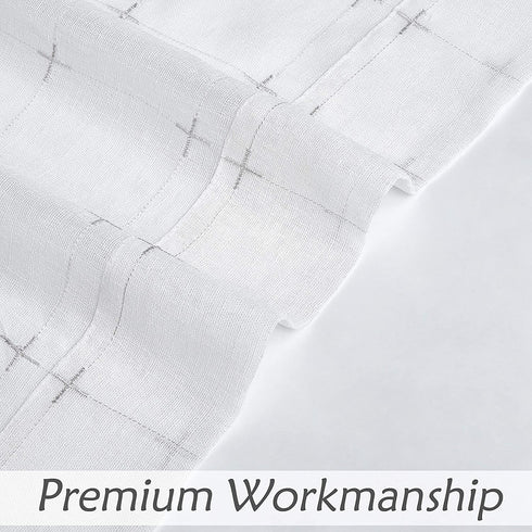 Central Park White Semi Sheer Curtain Gray GEO Cross Embroidery Panels Linen Texture Rod Pocket Window Treatment Drape Sets for Living and Bedroom Farmhouse 84 inches Long, 2 Panels, White